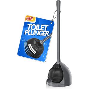 uptronic Toilet Plunger with Holder, Unique Plunger with All-Angle Design, Plungers for Bathroom with Holder, Heavy Duty Toilet Plunger for 5.7-inch Toilet Drain Bathroom Cleaning (Grey)