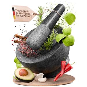 ChefSofi Mortar and Pestle Set - Black Polished Exterior - 1.5 Cup Capacity