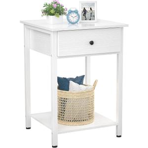 Ecoprsio Nightstand White End Table Side Table with Drawer and Storage Shelf Wood Night Stand Modern Bedside Table for Bedroom, Living Room, Sofa Couch, Hall, Easy Assembly, White