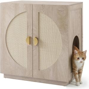 unipaws Cat Litter Box Enclosure with Shelves, Tall Hidden Litter Box Cover for Tall or Top Entry Litter Box, Kitty Enclosed Litter Box Cabinet, Cat Box Furniture, Grey, Pattern Name: Extra Tall
