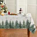 Horaldaily Christmas Tablecloth 52x70 Inch Rectangular, Winter Snow Trees White Washable Table Cover for Party Picnic Dinner Decor (Beige)
