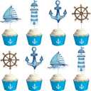 Kreatwow Nautical Cake Decorations and Cupcake Toppers - Sailor Birthday Party Supplies, Ocean Navy Theme Decor for 1st Birthday, Baby Shower, Bachelorette Party (Blue)