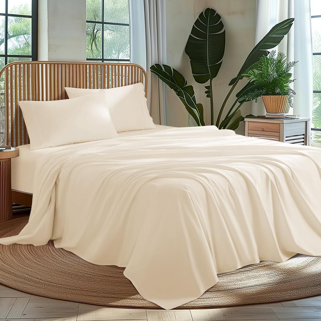 Hotel Luxury 1000TC Cotton Sheet Set Queen - 4-Piece Breathable Bed Sheets, Deep Pocket 18", Wrinkle-Free