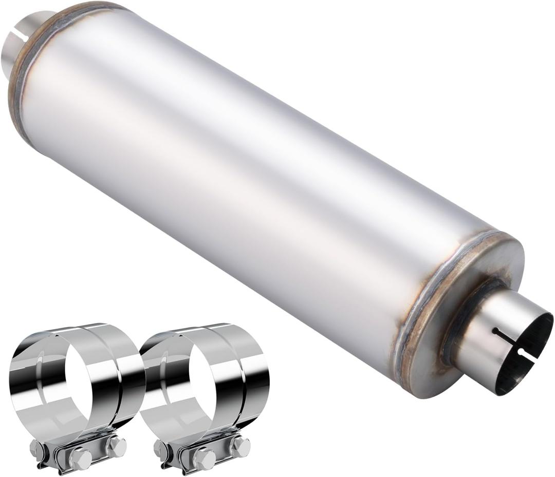 4 Inch Exhaust Muffler with Clamp, 4" Inlet/Outlet 30" Overall Length Resonator, Stainless Steel Straight Through Design Performance Muffler with Clamp, 1 PC