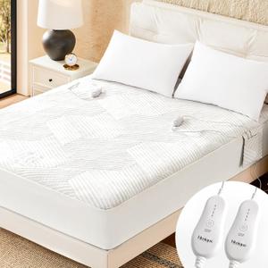 Electric Heated Mattress Pad King Size Dual Control Bed Warmer, Deep Pocket, Side Storage Pouch for Controller, Machine Washable, 3D Air Layer Fabric, 78"x80", Grey