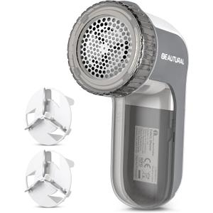 BEAUTURAL Fabric Shaver and Lint Remover, Sweater Defuzzer with 2-Speeds, 2 Replaceable Stainless Steel Blades, Battery Operated, Remove Clothes Fuzz, Lint Balls, Pills, Bobbles Gray