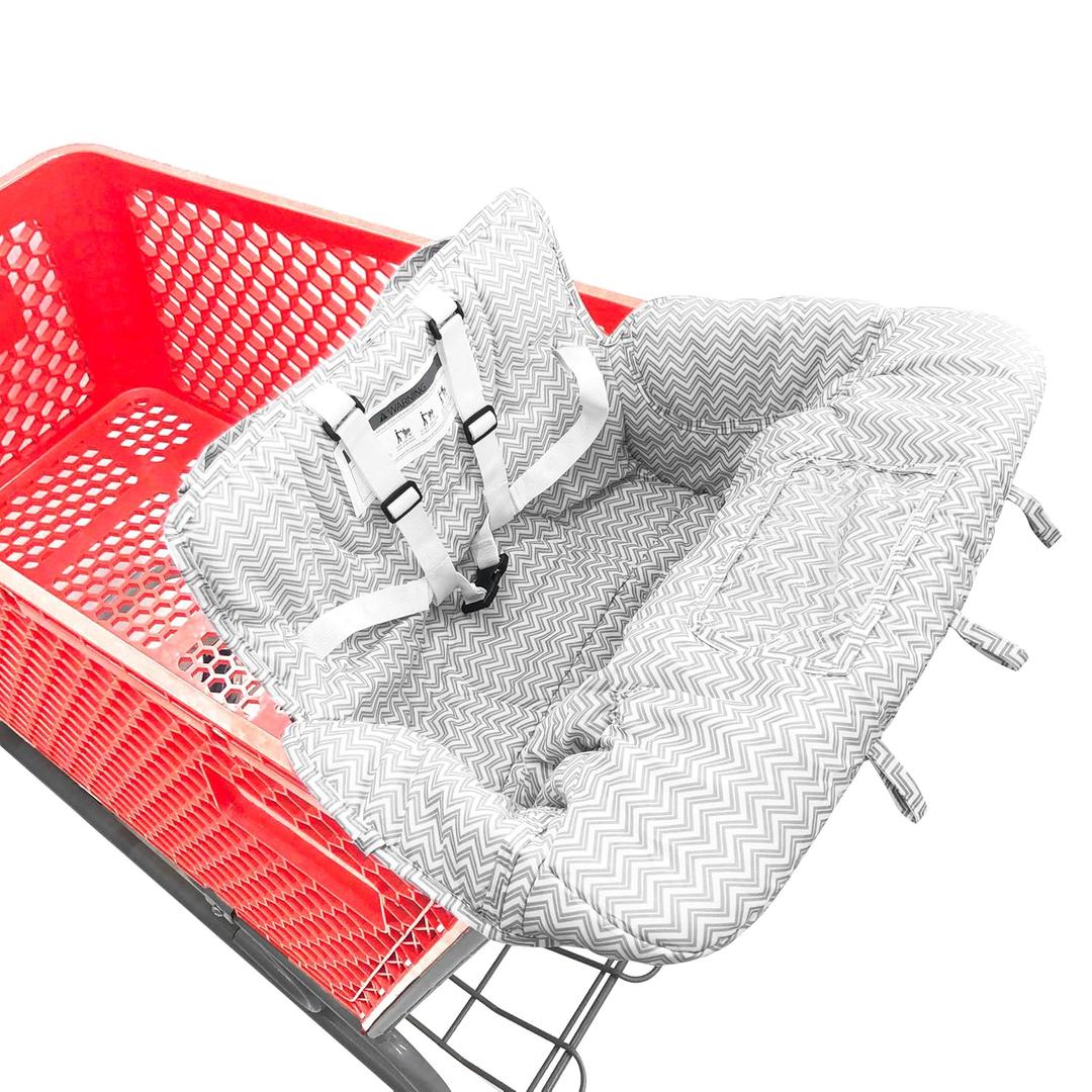 Portable 2-in-1 Grocery Cart Seat Cover and Baby Highchair Cover (Gray Chevron)