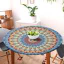 Round Fitted Tablecloth with Elastic Round Outdoor Tablecloths Round Elastic Tablecloth for Tables Waterproof Wipeable Table Cover for Picnic,Camping,Dinner (44''-48'')