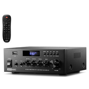 Moukey Amplifier Home Audio, 2.0 Channel Stereo Receivers with Bluetooth 5.3, Full Function Remote, FM, RCA, USB, 2 Mic in, 300W Peak Power, for Karaoke, Garage, Home Theater, MAMP3