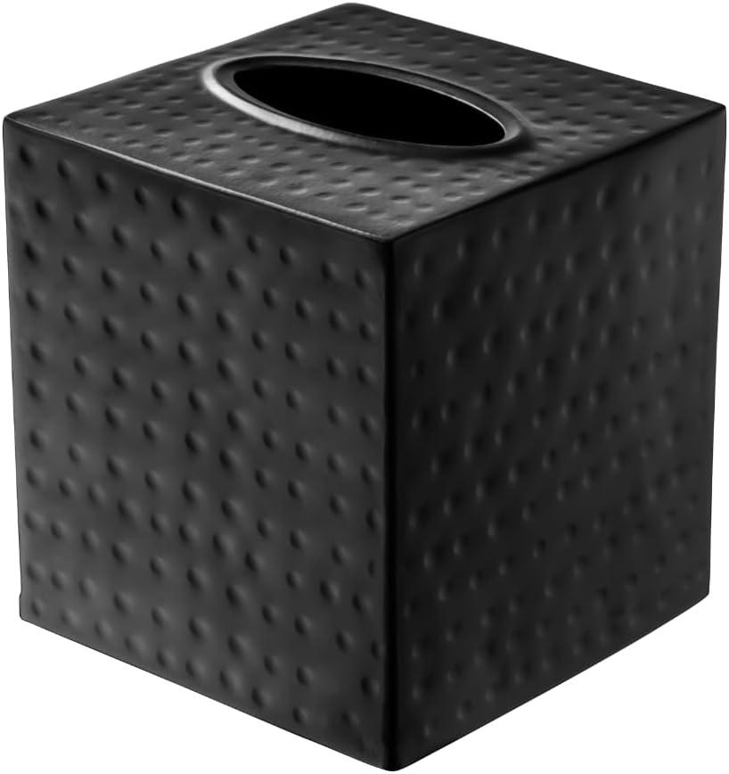Monarch Abode Tissue Box Cover Square Hand Hammered Black Metal Tissue Holder Box for Bathroom Accessory, Aesthetic Decorative Facial Napkin Cube for Modern Home Decor
