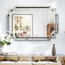 Chende Scalloped Large Wall Mirror, 28" x 40" Bathroom Mirror with Beveled Edge and Glass Pieces, Wall Decor for Living Room, Entryway, Fireplace, Dining Room, Hallway, Horizontal/Vertical Mirror