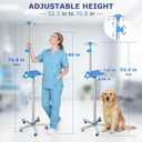 IV Pole with Wheels, Adjustable 52.3"–70.8" Stainless Steel IV Stand, 9" x 7" Tray, Height-Adjustable Handle, 4 Fluid Bags Holder, 5-Wheel Base