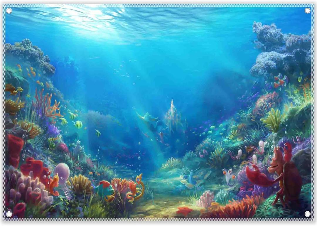 8x6ft Fabric Under The Sea Photography Backdrop Little Mermaid Underwater Background Ocean Princess Birthday Baby Shower Party Photo Tapestry Props
