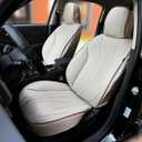 PINCTROT Car Seat Covers Front Set, Breathable Soft Pebbled Leather, Luxury Waterproof Seat Cushion, Airbag Compatible, Seat Protector Universal Fit Most Cars (Front Set, Beige Brown Piping)