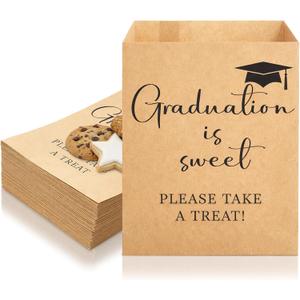 Teenyyou 100 Pcs Graduation Party Favors 2026 Congrats Grad Treat Bags 5 x 7'' Graduation Is Sweet Kraft Paper Bag Small Gift Wrapping for Cookie Candy Popcorn Snack Supplies(Brown)