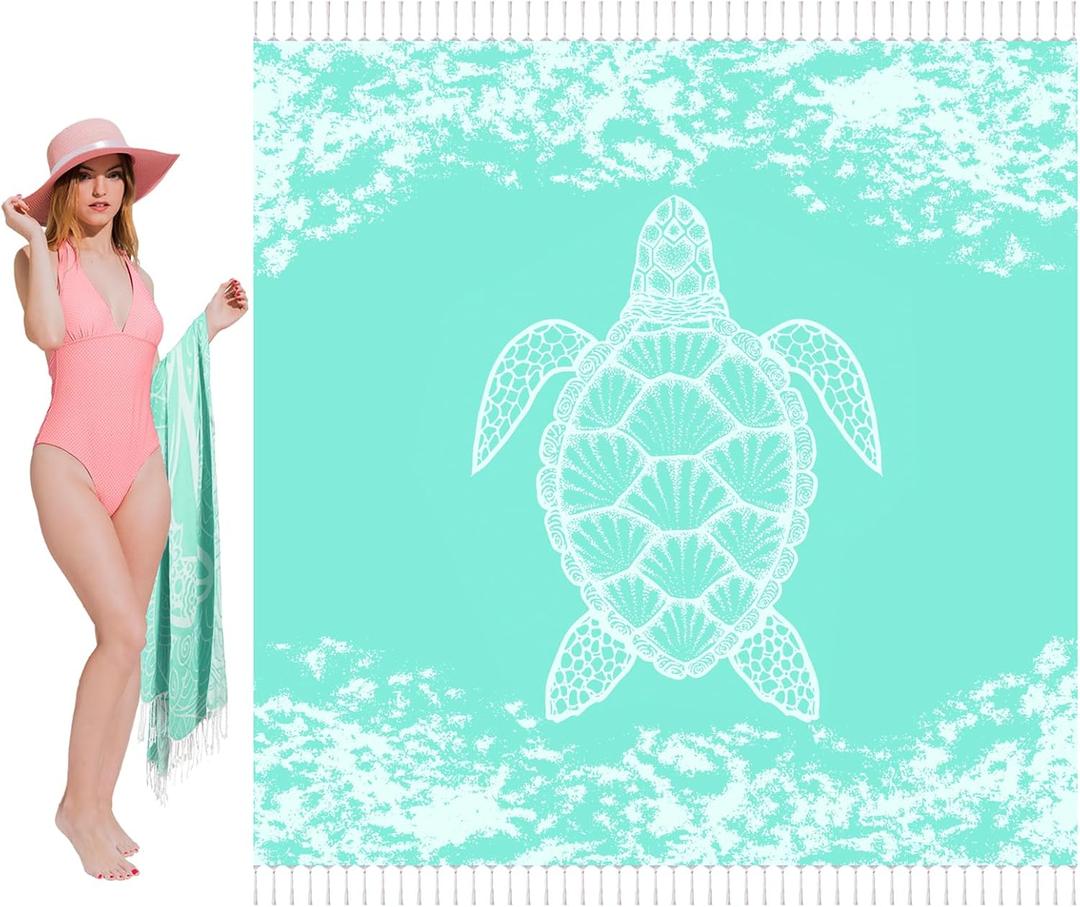 Oversized Turkish Beach Towel Blanket XXL Cotton Sandproof Towels Boho Woven Extra Large Big Sand Free Giant Throw Blankets Huge Quilt XL Picnic Camping Necessities Cloud for Adult Gifts (XXL(79x71 IN,200x180 CM), Aqua Turtle Maotand)