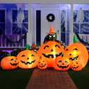 Joiedomi 7 FT Long Halloween Inflatables Pumpkin Outdoor Decorations, 7 Pumpkins Outside Decoration with Witch's Cat with Build-in LEDs Blow Up Inflatables for Party Yard Lawn Garden Decor