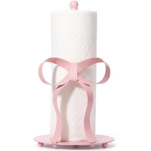 Pink Bow Paper Towel Holder Coutertop - Bow Accent Paper Towel Holder, Pink Kitchen Decor and Accessories, Coquette Room Decor Girly Gifts for Women, 3D Handmade Pattern, Weighted Base