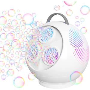 Bubble Machine for Kids Toddlers,45/360 Automatic Rotation Spherical Bubble Maker Toy with RGB Light,Rechargeable Type-C Charge Bubble Blower,Outdoor Wedding Party Birthday Gifts (White)