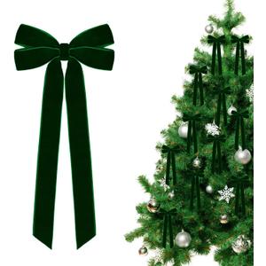 12 Pcs Red Velvet Christmas Tree Bows Door Garland Decor Vintage Wreath Bow Suitable for Christmas Trees (Green)