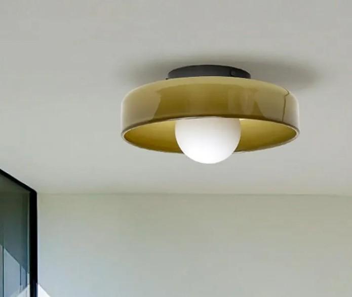 Mid Century Orange Glass Semi Flush Mount Ceiling Light with Milk Globe Nordic Modern Green Hallway Lighting Fixtures Round Bedside Wall Mount Lamp for Bedroom Cloakroom Stairway