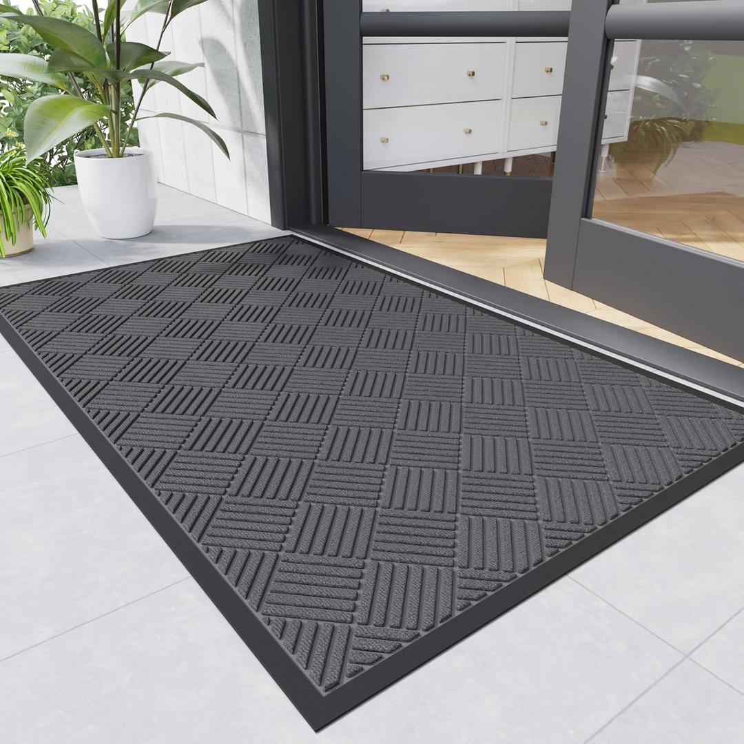 Durable Indoor Outdoor Door Mat, 4' x 3' Heavy Duty Front Door Mat for Entryway, Non-Slip Backing, Stain and Fade Resistant, Absorbent Commercial Floor Mat for High Traffic Area, Gray-Diamond