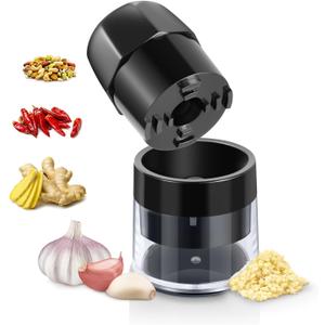 Garlic Crusher Press, Easy Twist Garlic Mincer Grinder for Fast Crushing & Chopping, BPA-Free, Dishwasher Safe, Versatile Kitchen Tool Also for Ginger, Herbs, Nuts, and More, Black