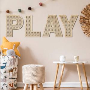 Playroom Decor Rattan Letters Set 12 x 15 Boho Wall Signs for Bedroom Large Wooden Rattan Letters for Toddler Girls Boys Playroom Art Nursery Room Decorations(Play)