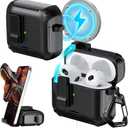 RFUNGUANGO for AirPods Case (2021, 3rd Generation), Compatible with AirPods 3rd Generation, Compatible with MagSafe, Drop Protection Case with Stand Feature, with Cleaning Tool -A-Black