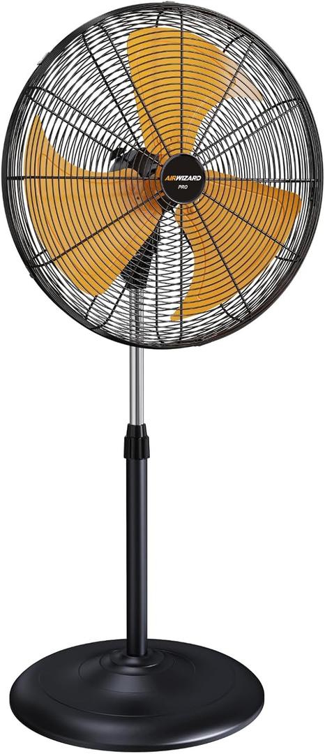 Pro Series 20 inch Oscillating High Velocity Pedestal Fan, 6000 CFM Industrial Metal Commercial Standing Fan with Aluminum Blades, 3 Speeds, Adjustable Height and Tilt, for Garage, Shop