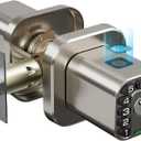 Richelock Fingerprint Door knob, Smart Biometric Door Lock with Keypad, Keyless Entry Code Door Knob, Waterproof & Weatherproof , Auto Lock ,Voice Navigation, For Bedroom, Gate,Office -Satin Nickel