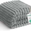 Grey Ribbed King Size Blanket for Bed - 300GSM Lightweight Fleece Blanket for Men Women, Large Cozy Sofa Couch Bed Blankets Gifts, Striped Spring Home Room Decor, Grey, 108x90 Inches