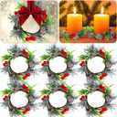 6 Pcs Christmas Candle Ring 4.7 Inch Mini Christmas Wreaths for Home Cabinets Artificial Berry Candle Rings with Pine Cones Small Wreaths for Home, Wedding, Christmas Holiday Table Decoration