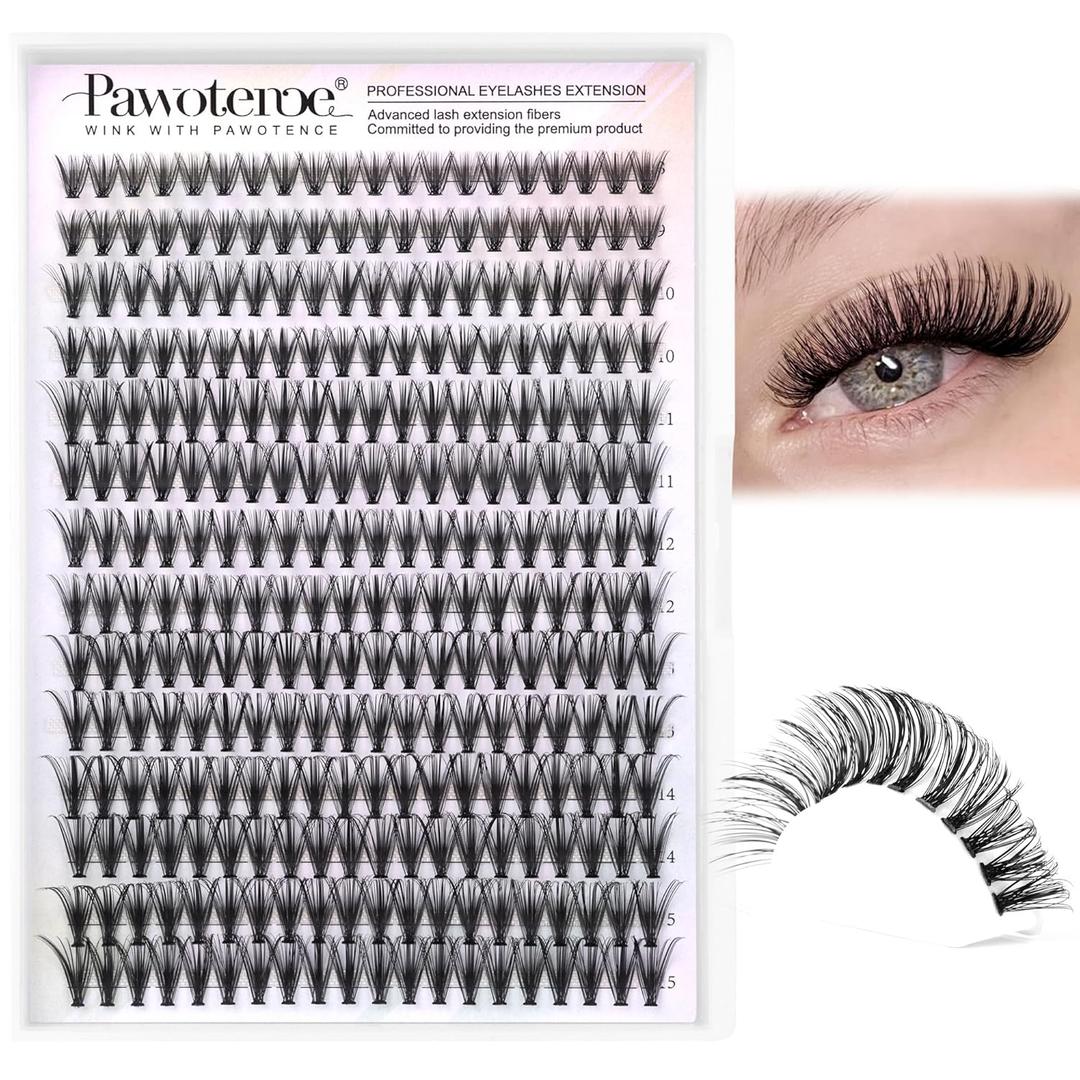 Pawotence Lash Clusters Natural 30D Cluster Eyelash Extensions 8-15mm Individual Lashes Cluster Wispy 280pcs Eyelash Clusters Lash Extension for Self Application (30D, 0.07D, 8-15mm)