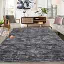 Washable Rug 10x13 for Living Room Modern Abstract Area Rug Non-Slip Large Contemporary Bedroom Rug Stain Resistant Aesthetic Accent Floor Carpet Foldable Solid Rug for Home Office, Dark Grey