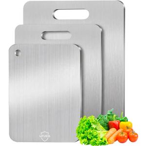 Titanium Cutting Board Set of 3, Titanium Cutting Boards for Kitchen, Non Toxic, Double-Sided Food Grade Chopping Board for Cutting Meat Vegetable Fruit, Outdoor Camping