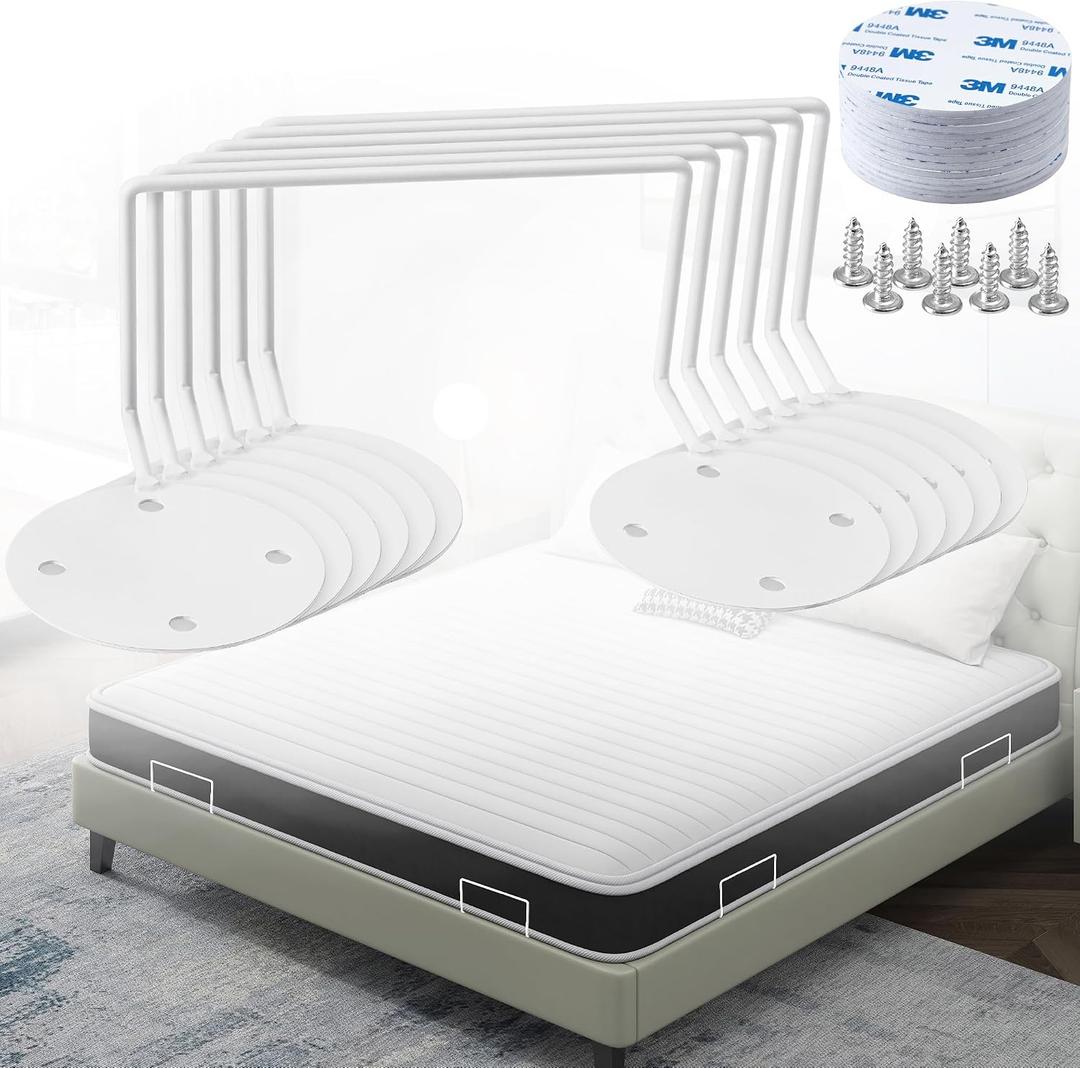 6 PCS Mattress Retainer Bar, Mattress Holder In Place With Double Sided Tape, Wider Taller Non Slip Mattress Gripper Keep Mattress From Sliding, Mattress Slide Stopper For Platform Bed Frame, White