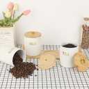 3 Pack Ceramic Canister Set with Bamboo Lids and Handle Tray, Coffee Tea Sugar Container Set, White Ceramic Storage Jar Kitchen Canister for Countertop, White-Style 2