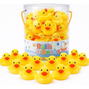 36 PCS Yellow Classic Rubber Duck Bath Toys - BPA Free Floating Duckies for Girls, Baby Shower Decorations, Bulk Party Favors, Kids Birthday Gifts (Yellow)