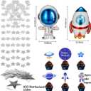 Outer Space Birthday Party Decorations 96PCS Set with Backdrop, Table Cover, Star Garland, Rocket & Astronaut Foil Balloons, Cake Topper, Latex Balloons for Kids Party