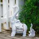 RM ROOMERS Elephant Garden Decor, 2 PCS Elephant Sculptures for Outdoor Resin Solar Elephant Statues Watering, Elephant Decor for Yard, Animal Statues for Patio, Birthday Gifts for Women (Grey and Black)