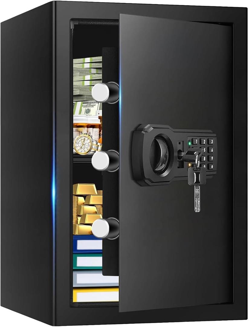 3.4 Cub Large Fireproof Safe Box, Security Safes for Home Fire and Water Proof with Combination Lock, Alarm System and Removable Shelf, Anti-Theft Digital Home Safe Fireproof Waterproof for Valuables