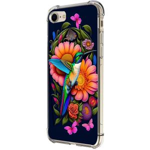 Case for iPhone SE 3rd Gen 2022,Hummingbird Butterfly Flowers Drop Protection Shockproof Case TPU Full Body Protective Scratch-Resistant Cover for iPhone SE 2020 7 8