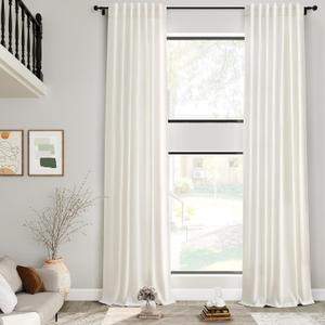 Cream Linen Curtains 216 Inches Long for Living Room Extra Long Back Tab Curtains Neutral Farmhouse Light Filtering Semi Sheer Linen Drapes Ceiling to Floor for Large Window 2 Panels Set 52x216