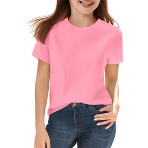 HOTIAN Girls T Shirts 100% Cotton Short Sleeve Tops Kids Summer Casual Crewneck Basic Tees 3-14 Years (11-12 Years, Pink)
