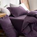 JELLYMONI 100% Washed Cotton Duvet Cover Queen – Soft, Breathable Linen-Look Bedding with Natural Wrinkle Texture, Button Closure, 3-Piece Set (Iris Purple, 90"x90")