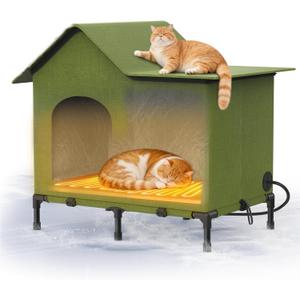 Heated Outdoor Cat House  Weatherproof Winter Shelter for Stray & Outdoor Cats, Insulated & Elevated Design for Porch, Yard, Barn or Garage, Easy Assembly Warm Cat Shelter