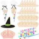 24 Set Paint Your Own Witch Princess Party Favors Pink and Green Party Supplies Witch Hats Princess Crowns DIY Wood Painting Craft Kit Color Your Own Arts Crafts Kit for Birthday Gift