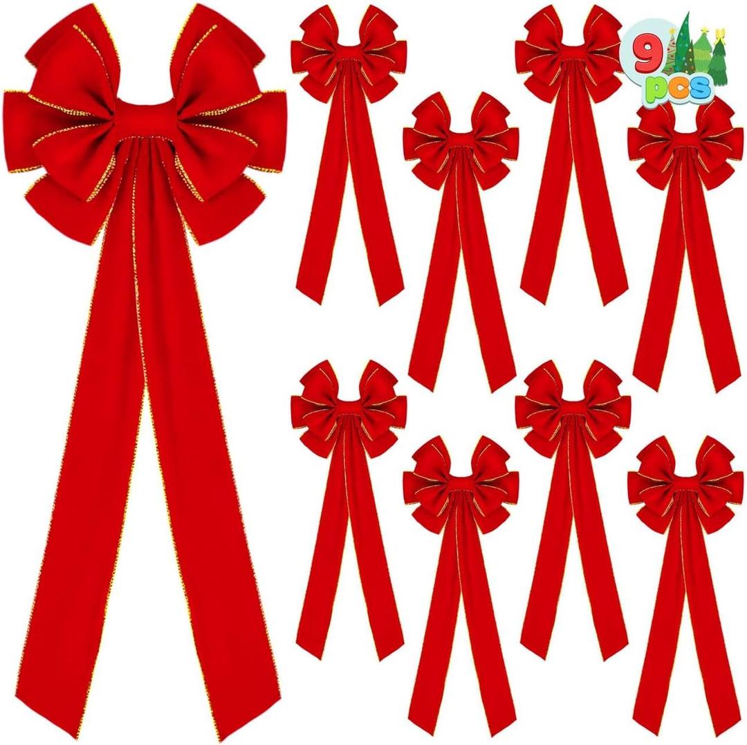 JOYIN 3PCS Big Red Velvet Christmas Bows, 30.7" Long by 10.6" Wide Giant Velvet Decor for Christmas Tree, Large Wreath Bows, Indoor Outdoor Holiday Xmas Decorations