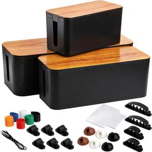 Yopay Set of 3 Cable Management Box, Cord Cable Organizer Box, Wires Keeper Storage Holder, Surge Protector, Hide and Conceal Extension Power Strips Electrical Cords for TVs, Computers, Desks